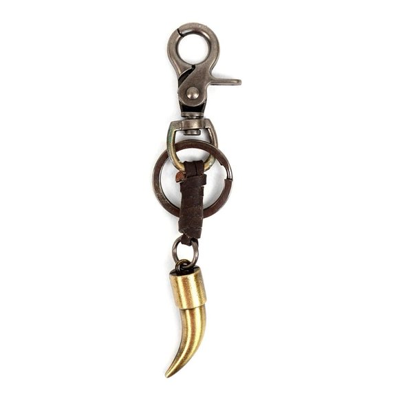Genuine Leather Metal Wolf Tooth Fancy Keychain - Picture 1 of 5